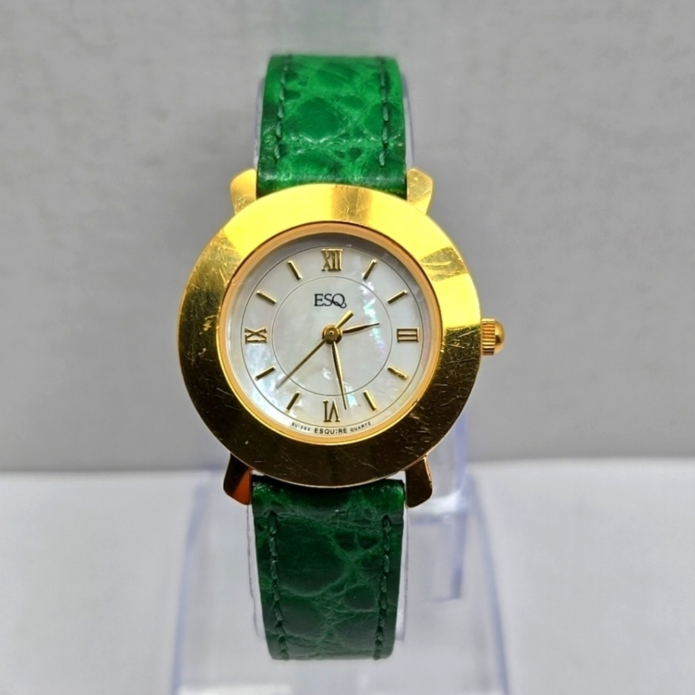 Womens Vintage ESQ by Movado Gold Plated Watch Original Band Swiss New Battery